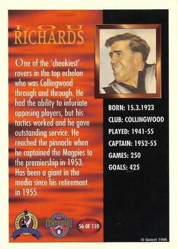 1996 Select AFL Hall of Fame #56 Lou Richards Back